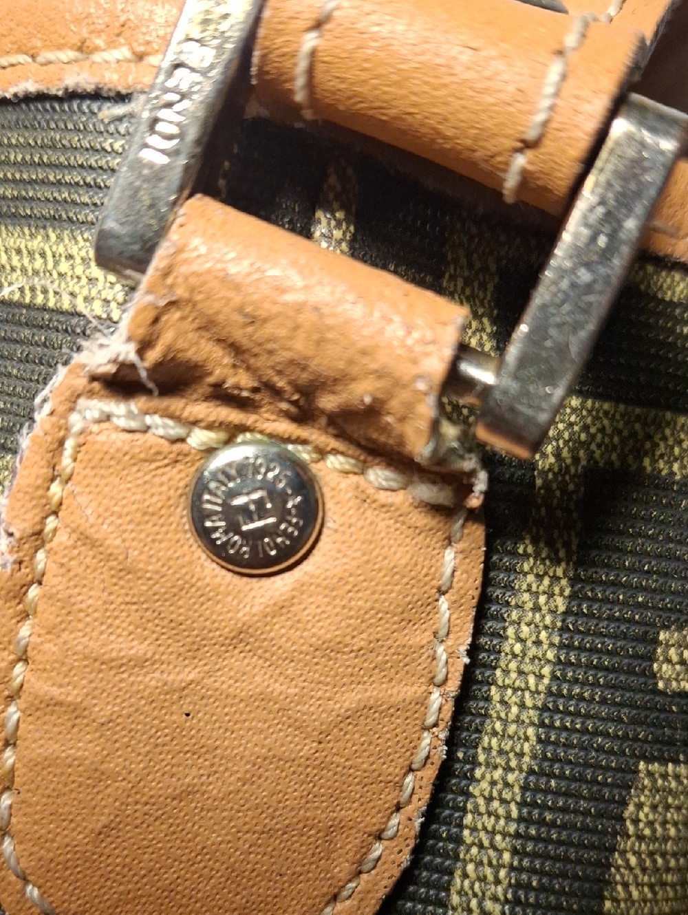 Fendi Leather-Trim Monogram Bucket Shoulder Bag in Tan and Black - Picture 5 of 12